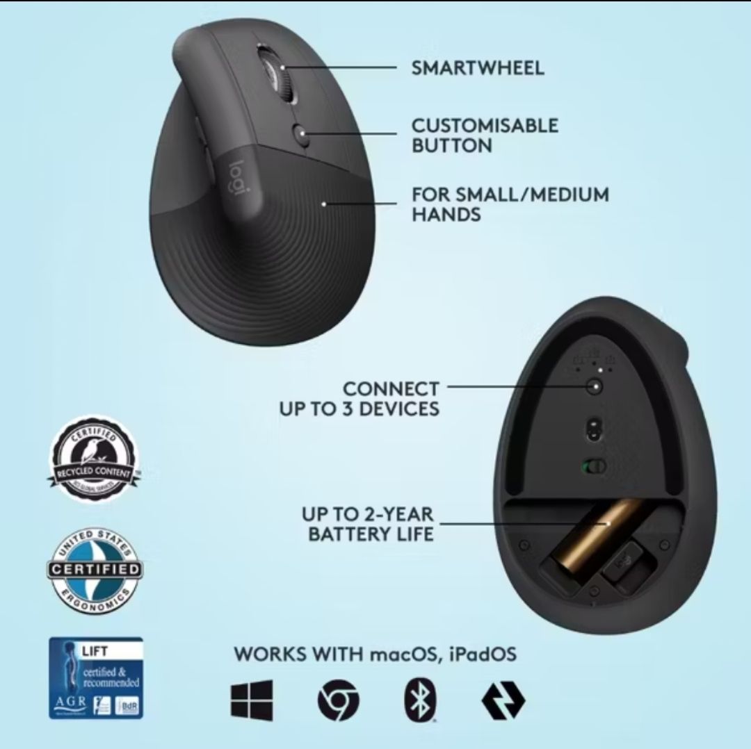 Logitech Lift Vertical Ergonomic Mouse Wireless
