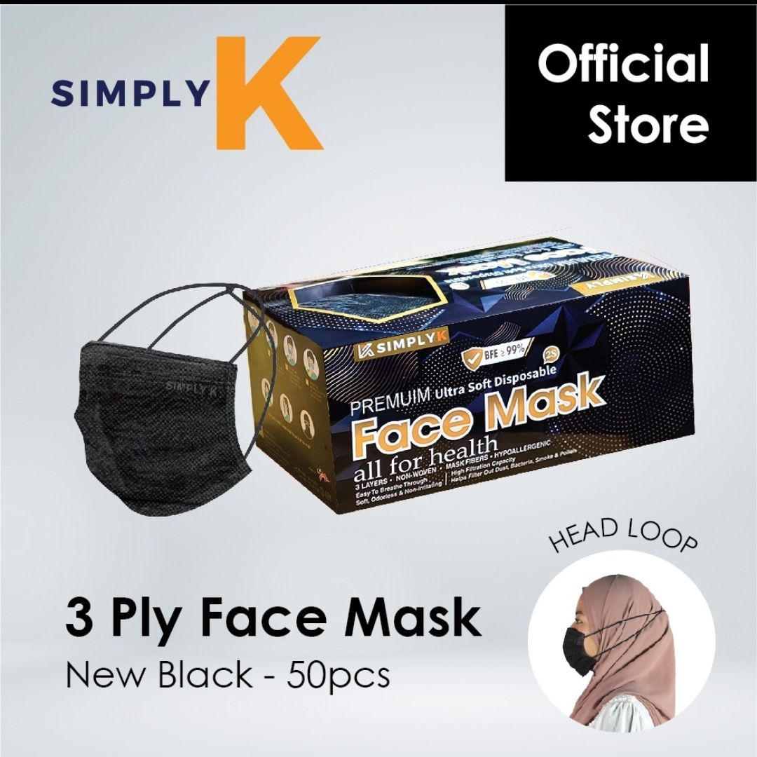 SimplyK FACE MASK HEADLOOP NEW BLACK BY SIMPLY K