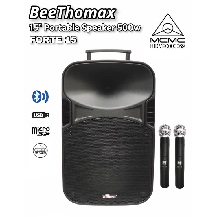 BEETHOMAX FORTE 15 Portable AC/DC Speaker with BEETHOMAX SPS502BN Speaker Tripod Stand