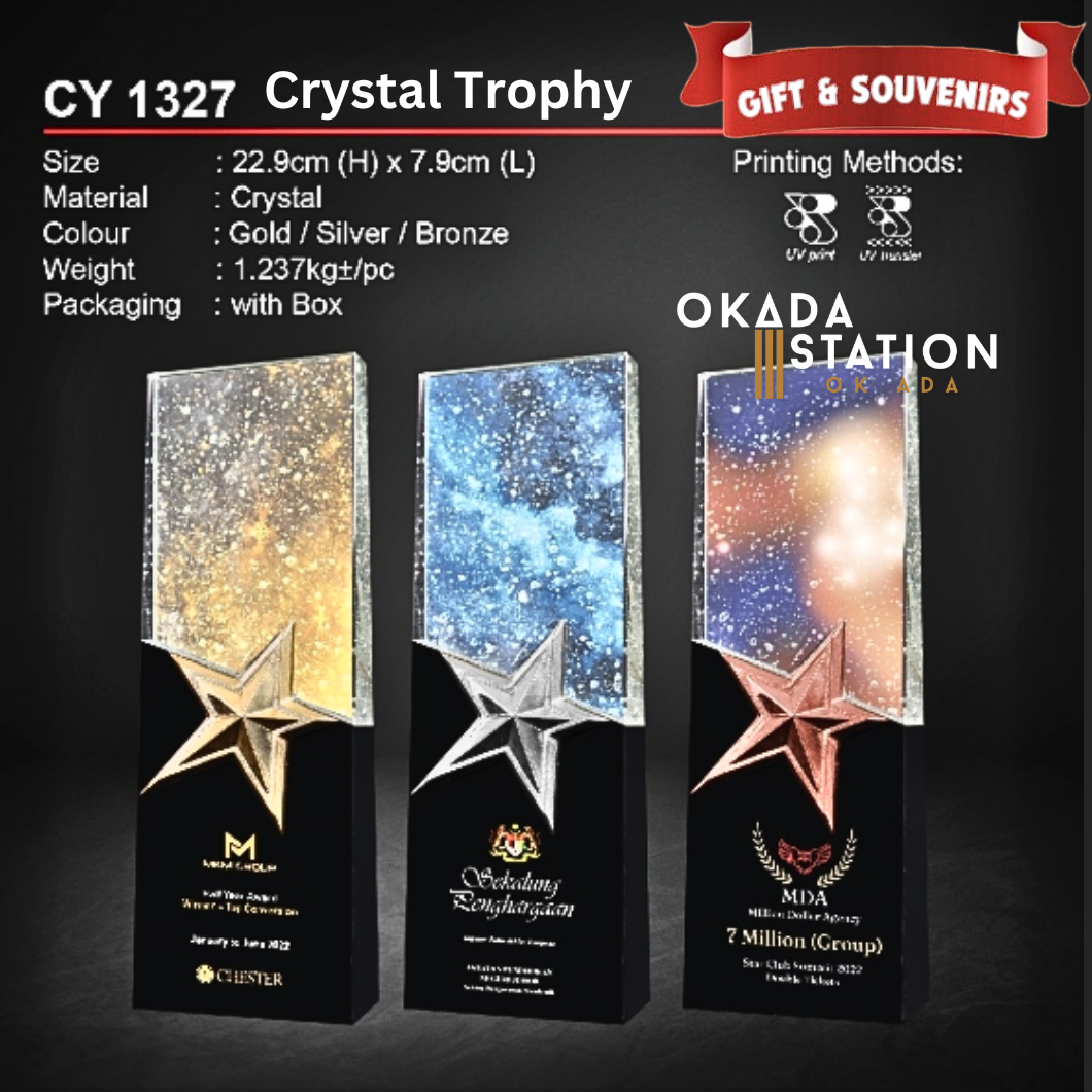 OKADA GIFT & SOUVENIRS : CY 1327 CRYSTAL TROPHY WITH PRINTING / CRYSTAL AWARD / AWARD TROPHY / CRYSTAL / TROPHY / AWARD / CY 1327 / 1.237KG
