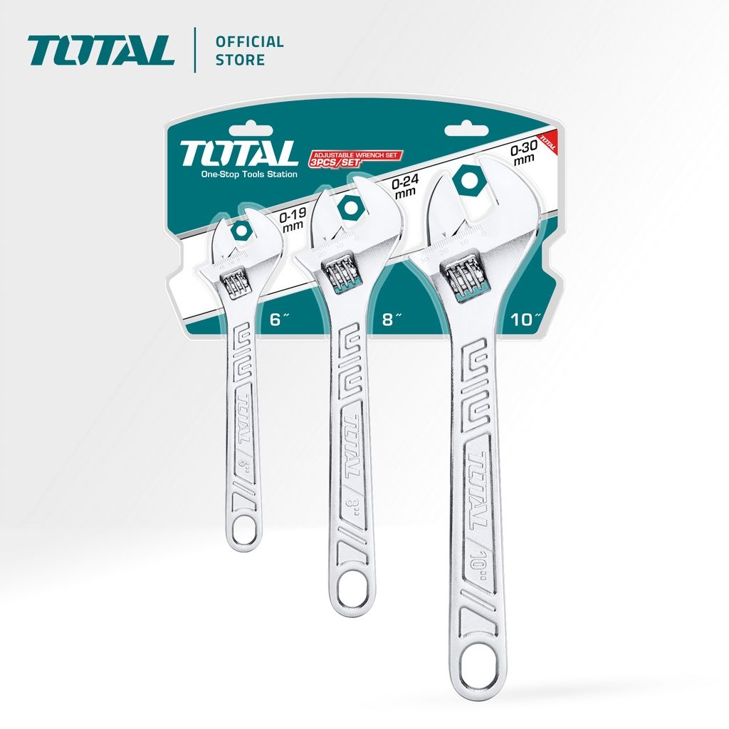 TOTAL ADJUSTABLE WRENCH SET CARBON STEEL (6" + 8" + 10" X 0-30MM/3 PCS) THTK1013
