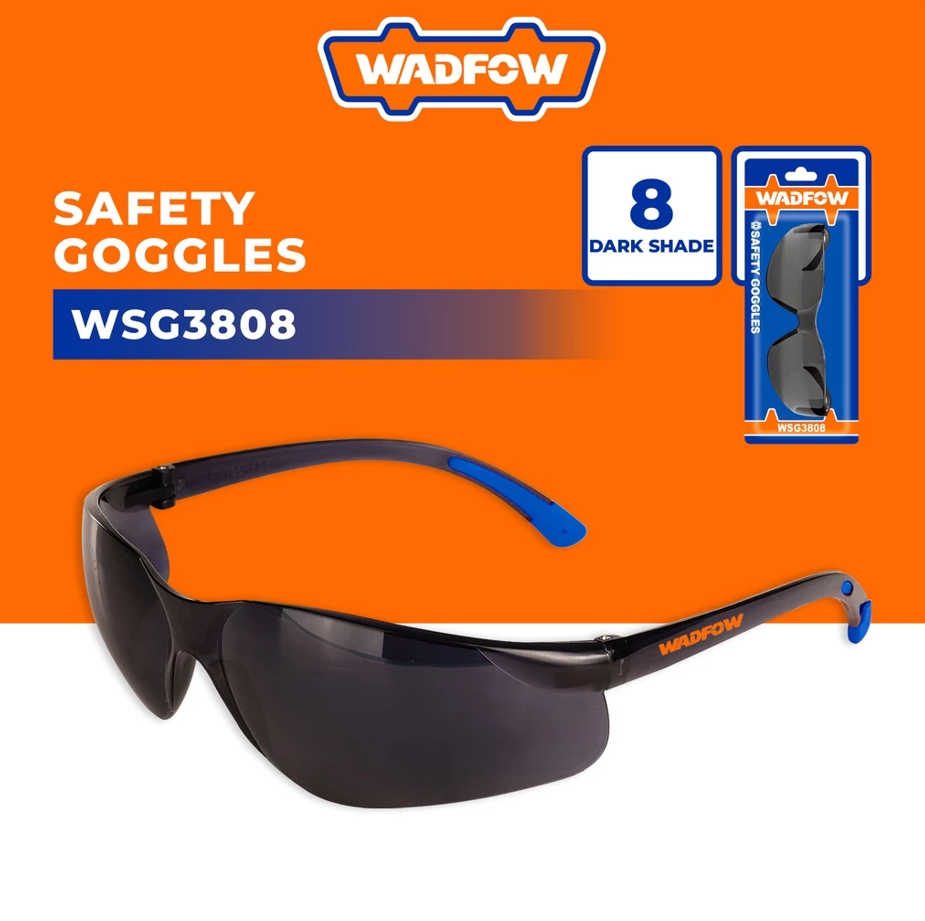 WADFOW SAFETY GOGGLES DARK SHADE 8 WIDE VISUAL FIELD & LIGHTWEIGHT GOOD FOR INDOOR/OUTDOOR USE (WSG3808)