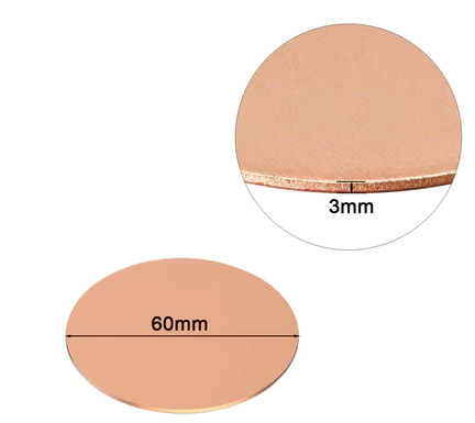 T2 Coppers Disc Round Plate  Thickness 3mm, Diameter 60mm