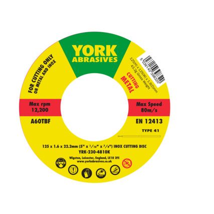 York Inox Thin Reinforced Flat 5'' Cutting Discs