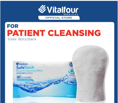VITALFOUR MEDICOM PATIENT BODY CLEANSING MITTS WASHING GLOVE WIPES MANDIAN PESAKIT CUCI BADAN