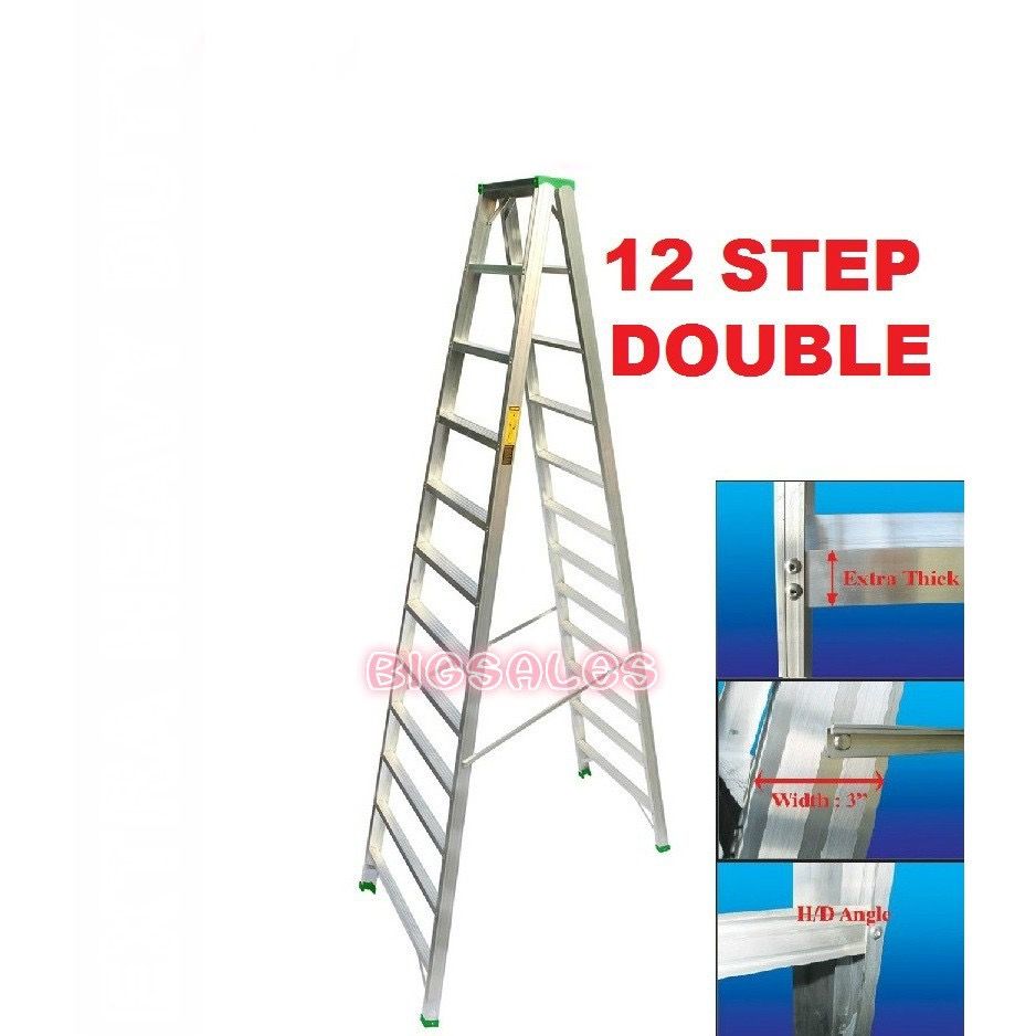 Everlas DS12 12 Steps Heavy Duty Foldable Aluminium Double Sided Ladder Double Side / Tangga Lipat