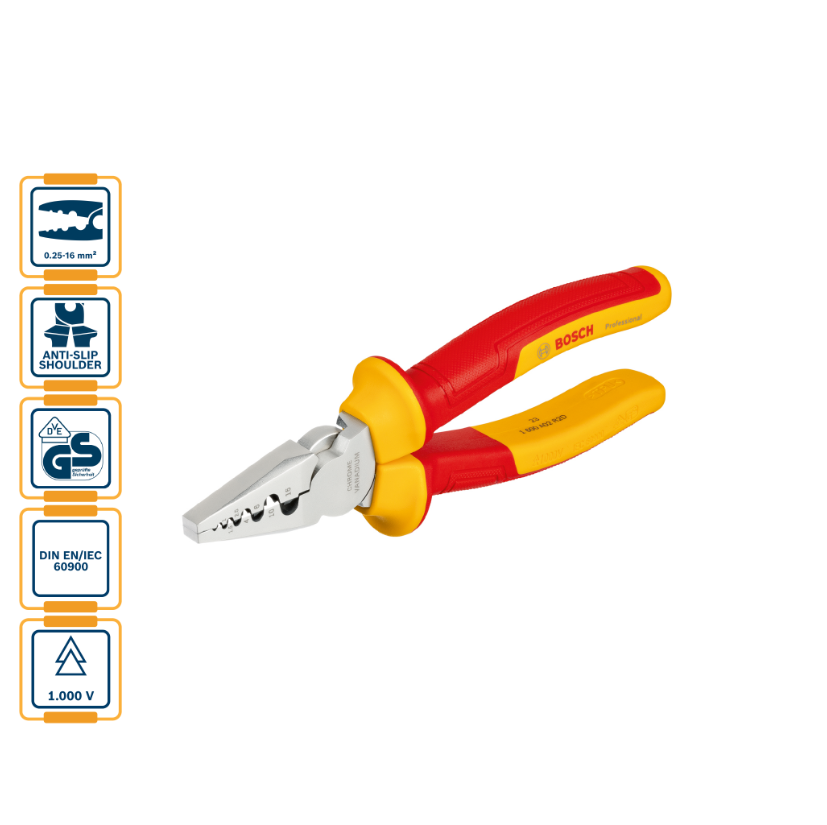 BOSCH INSULATED (VDE) CRIMPING PLIER 180MM PROFESSIONAL (1600A02NE6)