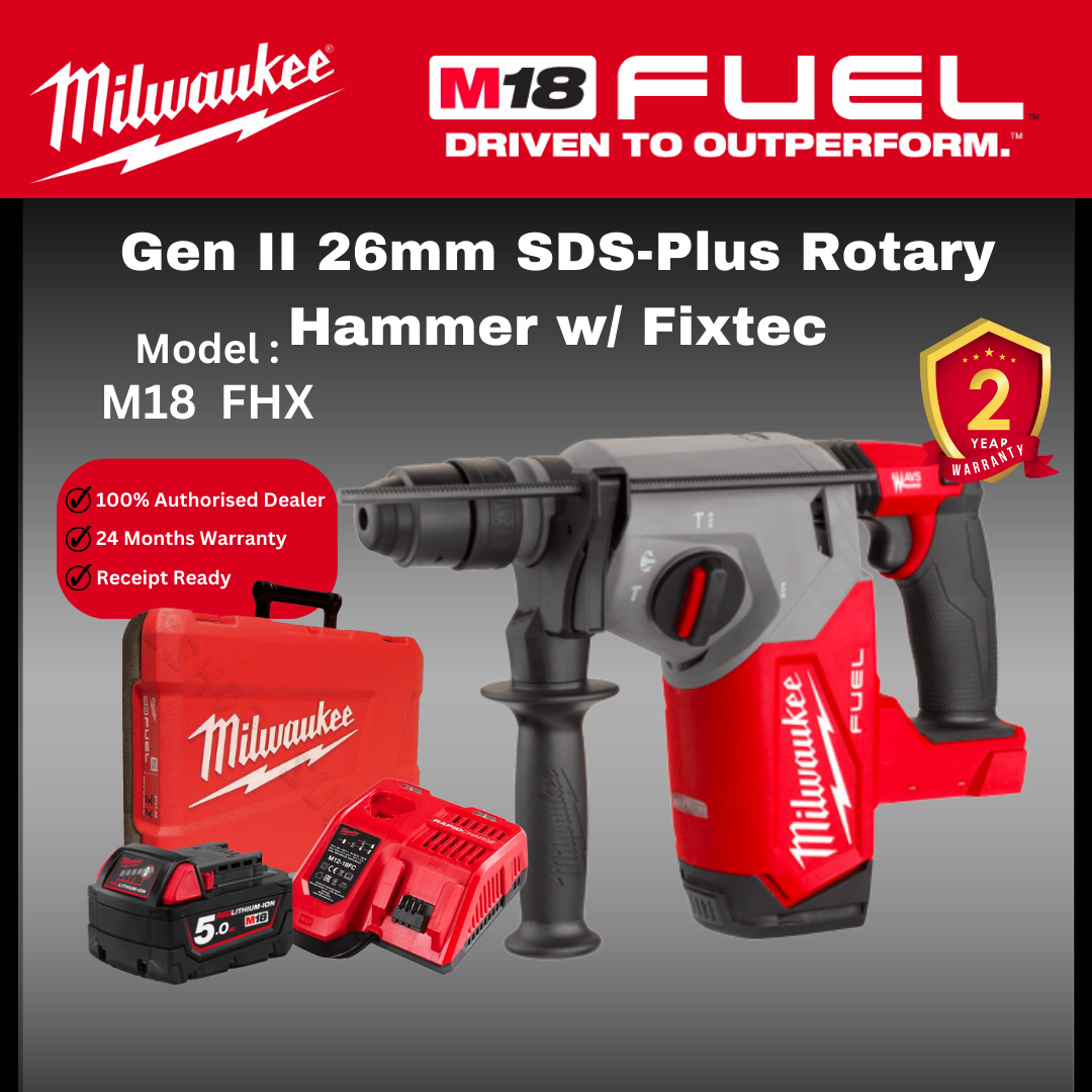 MILWAUKEE M18 Gen II 26mm SDS-Plus Rotary Hammer w/ Fixtec / M18 FHX / Power Tools / Concrete Drilling & Demolition / MILWAUKEE DRILL / Milwaukee Rotary Hammer