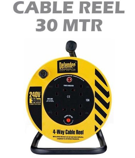 DEFENDER E86507 30M 240V Industrial Extension Wire Cable Reel (2 Years Warranty)