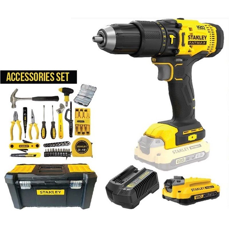Stanley 20V Brush Hammer Drill + Hand Tools Set