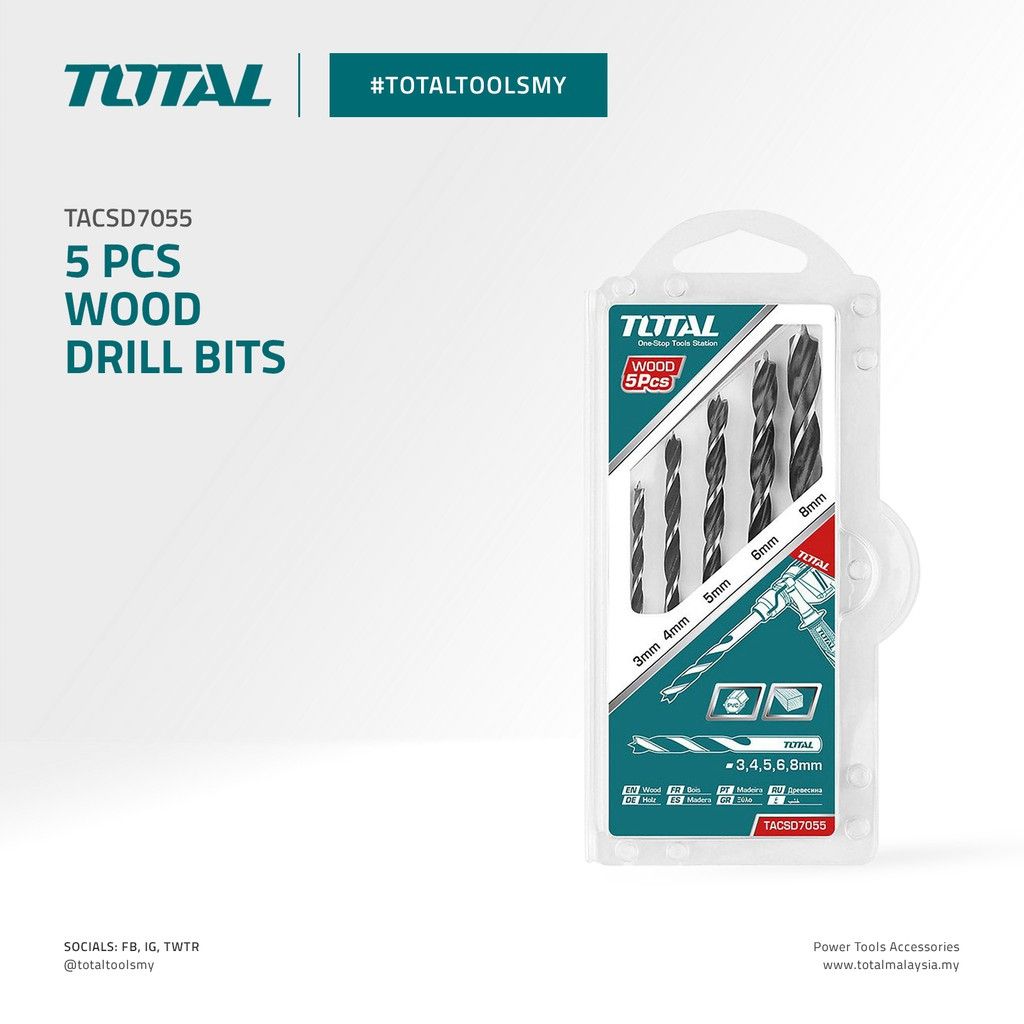 TOTAL WOOD DRILL BITS (5 PCS) TACSD7055