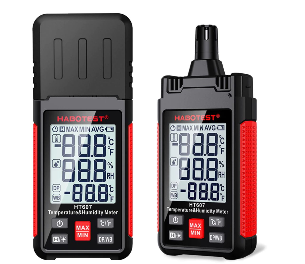 Habotest HT607 Moisture Meter Handheld Thermometer Humidty Meter Thermo-Hygrometer LCD Psychrometer Humidity Tester