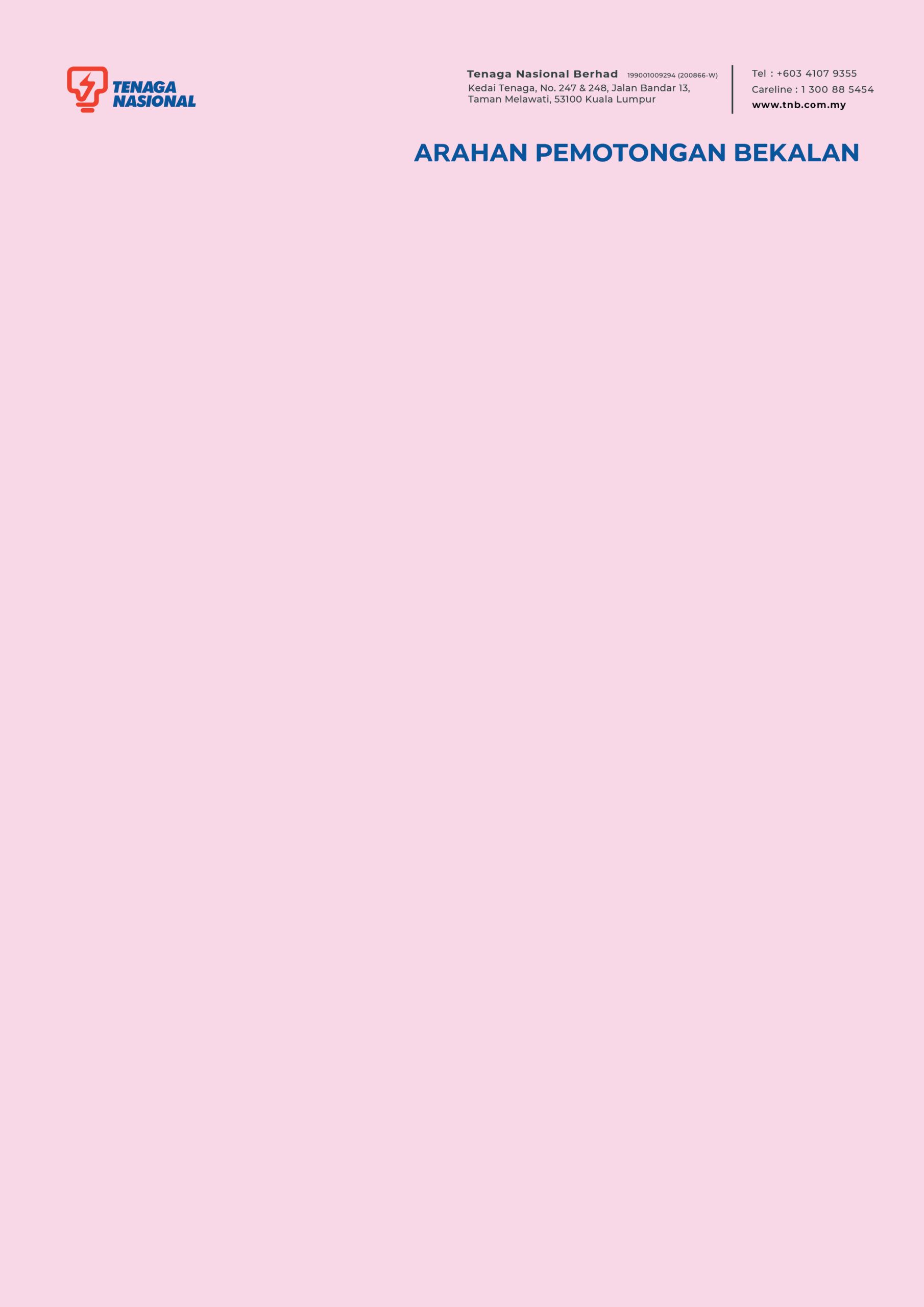 Borang Arahan Pemotongan Bekalan TNB / 80gms Pink Paper / Packing : 500 Sheets / WHOLE MALAYSIA / / 500 SHEETS / SEMUA NEGERI / PINK FORM