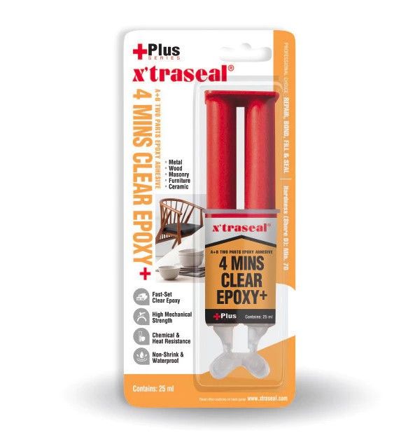 X'TRASEAL PLUS SERIES 4 MINS CLEAR EPOXY ADHESIVE REPAIR BOND FILL SEAL (25ML)