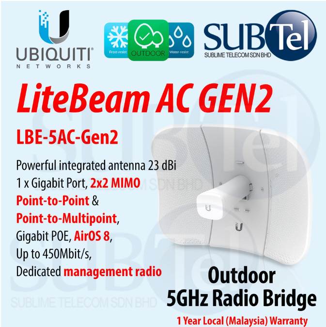 airMax AC LBE-5AC-Gen2 Ubiquiti LiteBeam AC 5 GHz Point to Point PtP PtMP Radio Bridge UBNT airMax AC Antenna