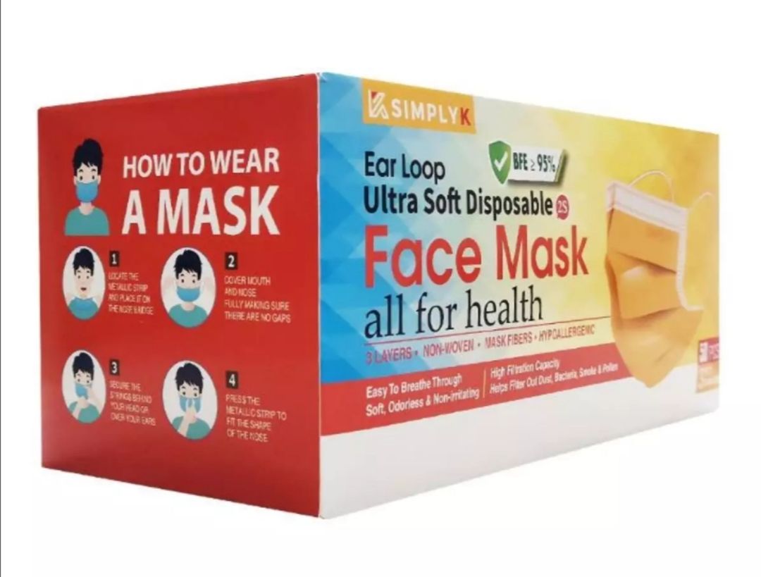 SimplyK Face mask 3ply earloop simplyK orange colour