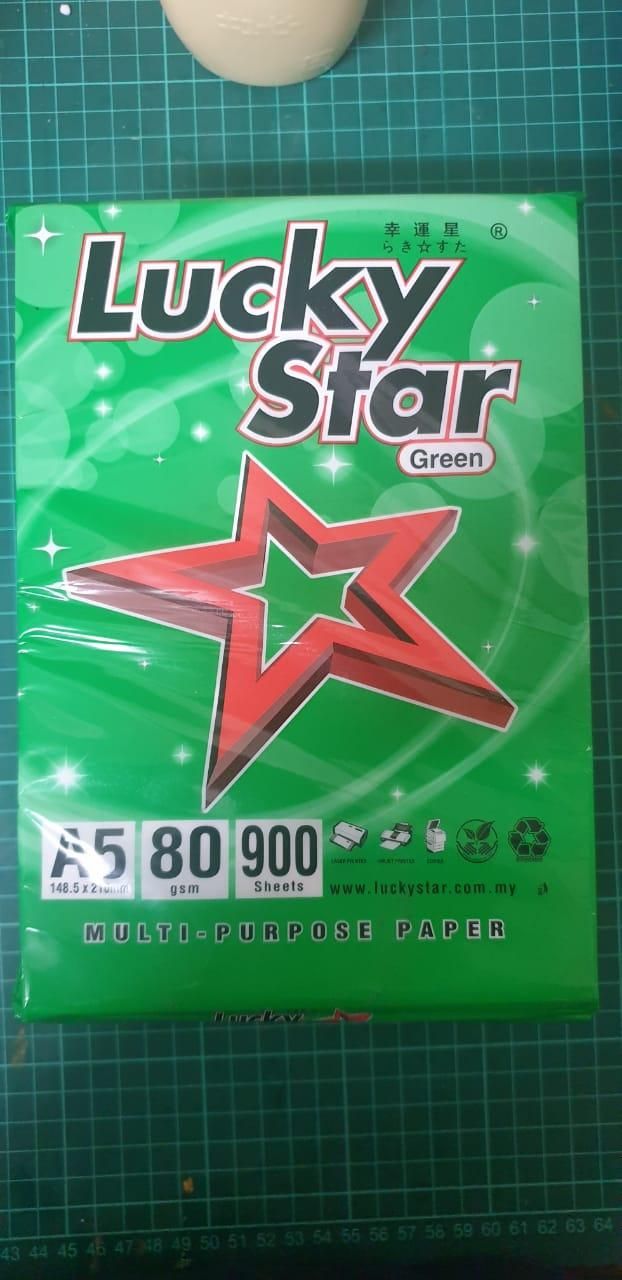 LUCKY STAR GREEN 80G OCHA A5 SIZE PAPER 80GM-QTY:900PCS/REAM