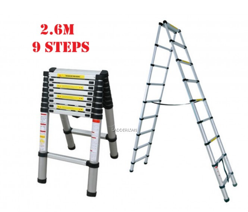 DS26 DOUBLE-SIDED TELESCOPIC EXTENDABLE ALUMINIUM LADDER 2.6M