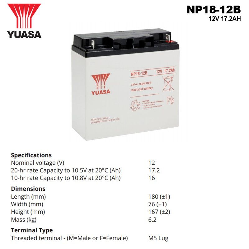 Yuasa NP18-12B Industrial VRLA Battery