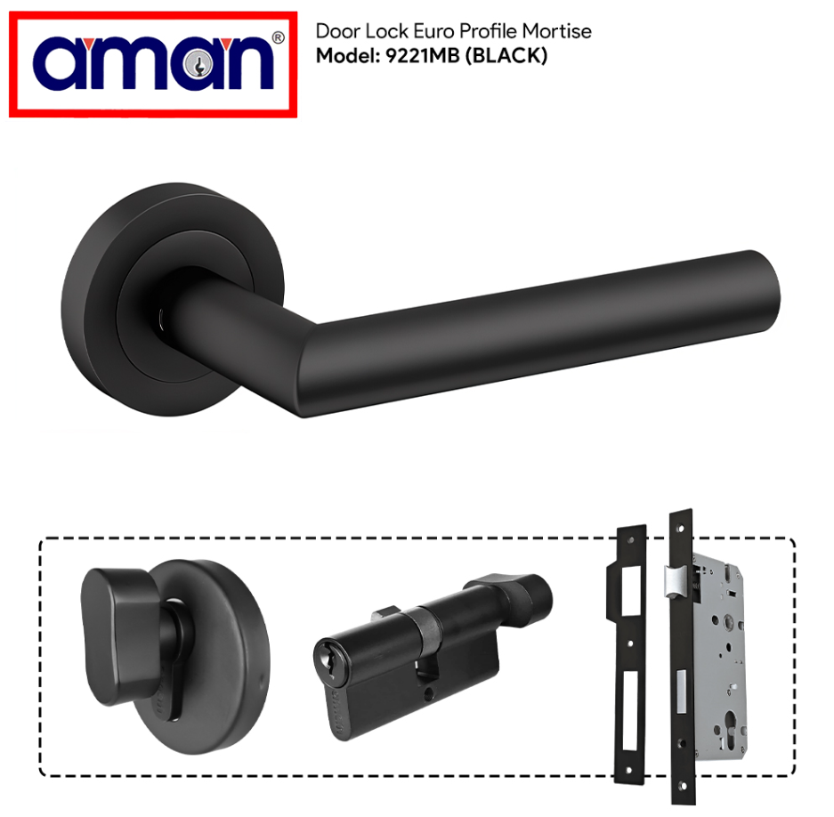 AMAN DOOR LOCK EURO PROFILE MORTISE (9221MB BLACK)