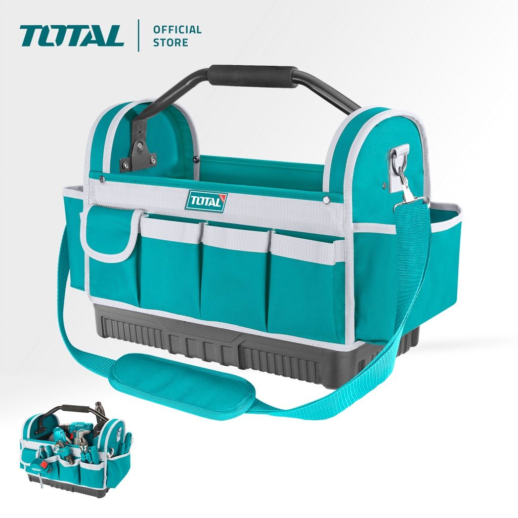 TOTAL OPEN TOTE TOOLS BAG PADDED STEEL HANDLE + DURABLE PLASTIC BASE WITH 12 POCKETS (MAX LOAD 20KG/16") THT36L02