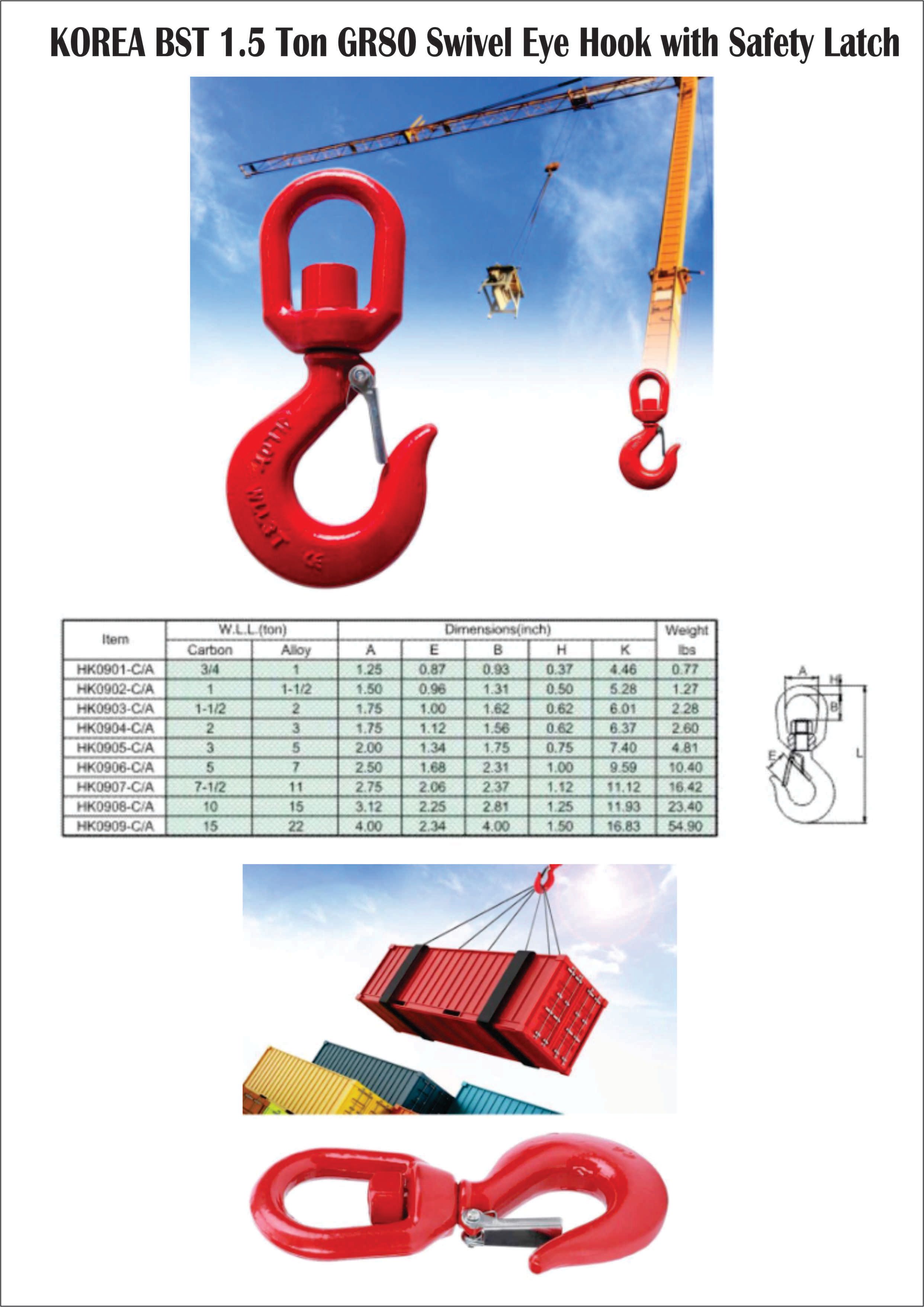 KOREA BST 1.5 Ton GR80 Swivel Eye Hook with Safety Latch (Colour Orange) Ocha KOREA BST 1.5 Ton GR80 Swivel Eye Hook with Safety Latch (Colour Orange)- Free delivery