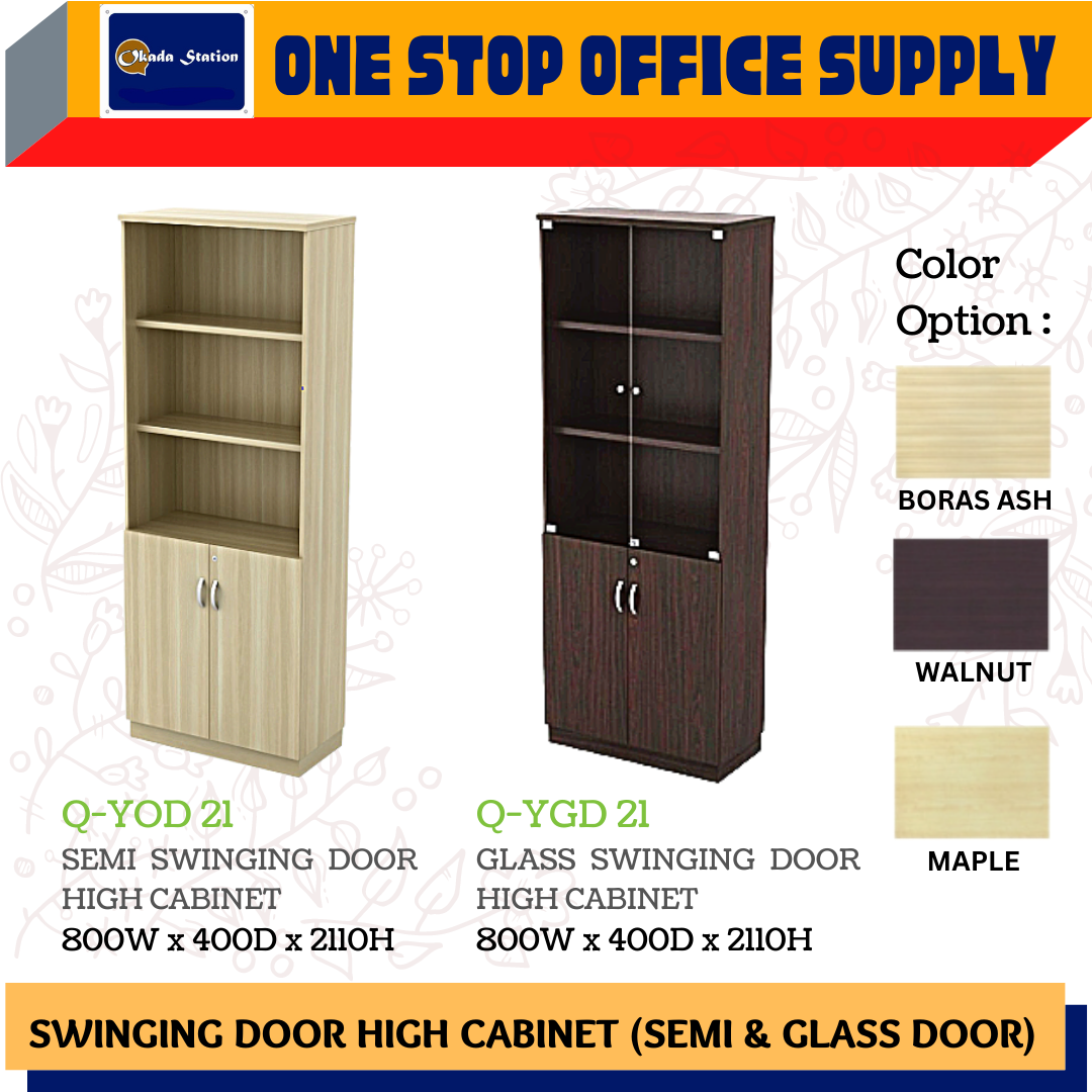 VS Q SERIES SEMI SWINGING DOOR HIGH CABINET (Q-YOD 21) & GLASS SWINGING DOOR HIGH CABINET (Q-YGD 21) / Q-SERIES / HIGH CAIBNET / WOODEN CABINET / STORAGE CABINET / FILE CABINET / RACK FILE / GLASS DOOR CABINET / SEMI DOOR CABINET