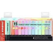 Stabilo 15Pcs Set Stabilo Boss Original Highlighter 70 2mm/5mm Fluorescent Colour And Pastel Colour With Deskset