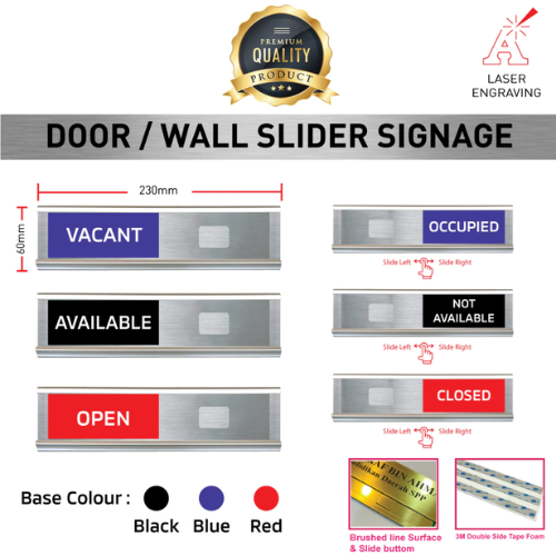 OEM Door Slider Function Signage - Sizes 230mm x 60m