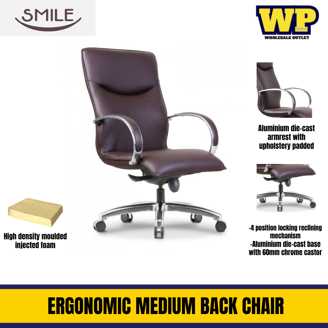 CLASSIC SMILE ERGONOMIC MEDIUM BACK CHAIR / CLASSIC CHAIR / MODEL SMILE / FABRIC / HALF LEATHER / FULL LEATHER / EXECUTIVE CHAIR / ERGONOMIC OFFICE CHAIR