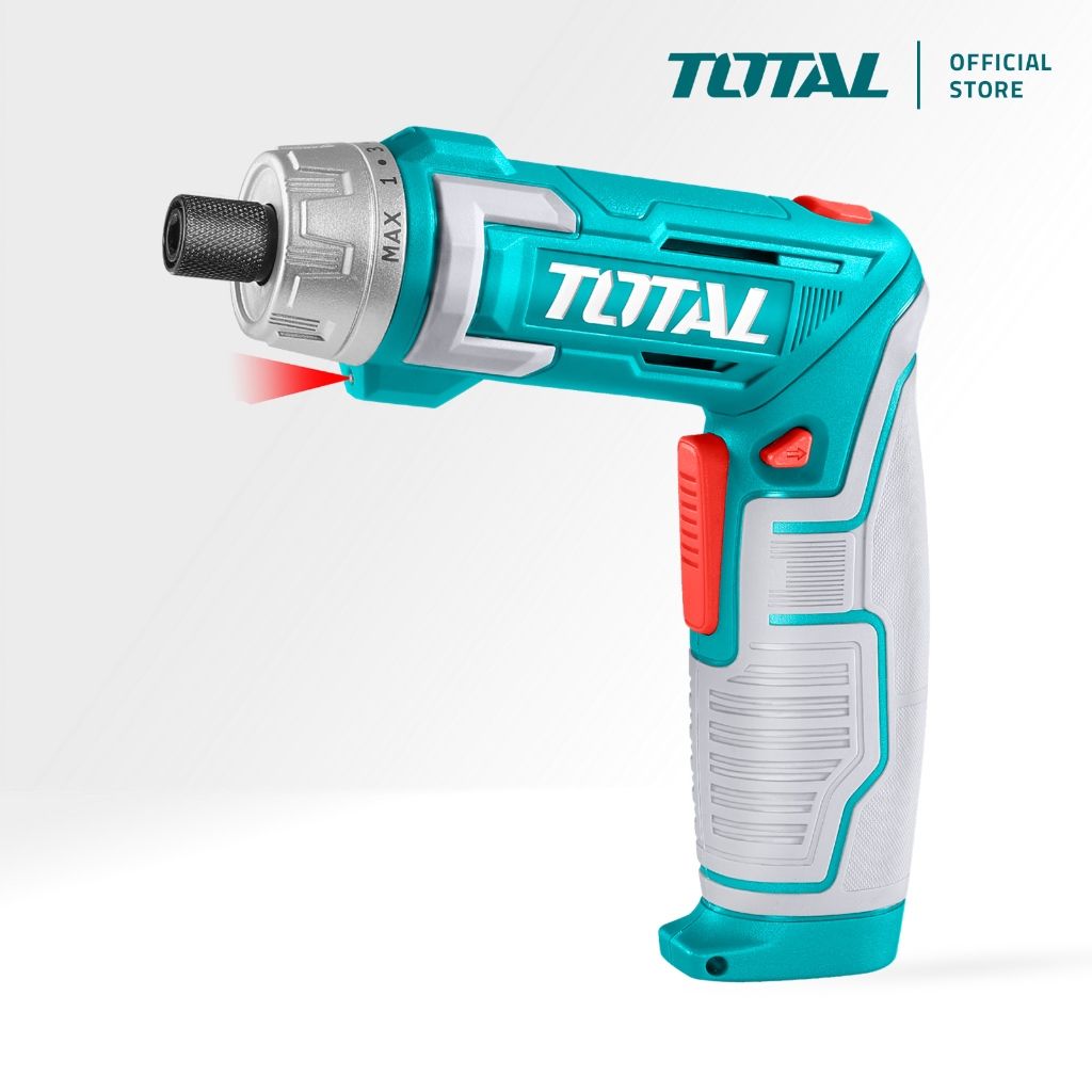 TOTAL LI-ION CORDLESS SCREWDRIVER (6NM/8V/1/4") LED WORK LIGHT + ADJUSTABLE HANDLE + DRILL & SCREW BIT (17 PCS) TSDLI0802
