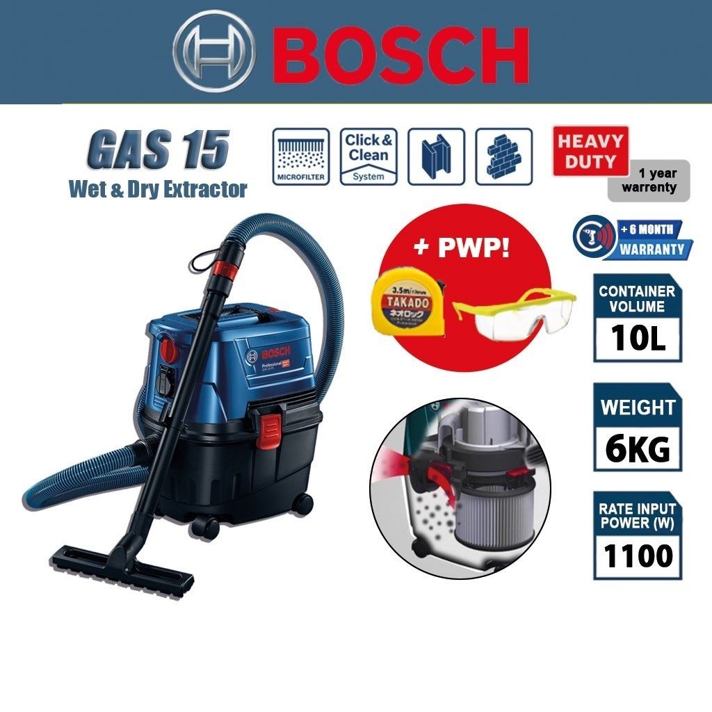 BOSCH GAS 15 Professional The Hazard Free Wet & Dry Vacuum Cleaner