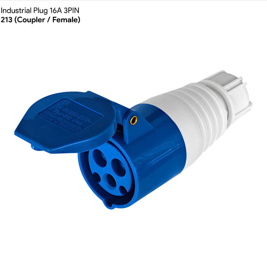 RANDOM INDUSTRIAL PLUG 16A 3-PIN 213 COUPLER (FEMALE) RANDOM