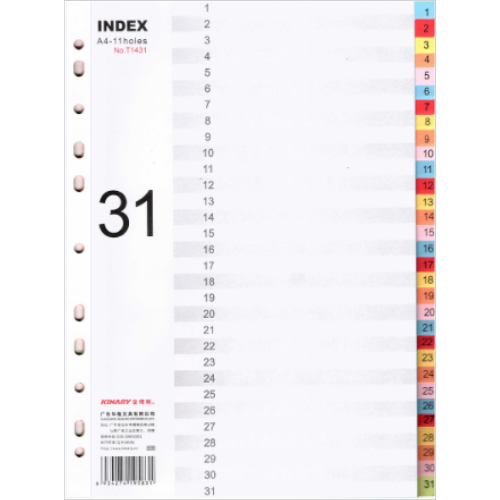 QP [TOS] UEW Index Divider A4 1-31 (Paper) Colour SY-31, Z-0157/T1431