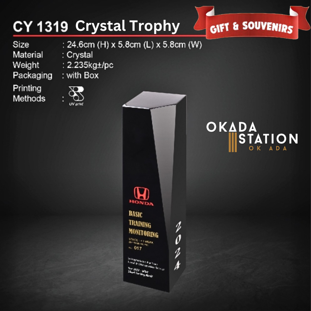 OKADA GIFT & SOUVENIRS: CY 1319 CRYSTAL TROPHY WITH PRINTING / CRYSTAL AWARD / AWARD TROPHY / CRYSTAL / TROPHY / AWARD / CY 1319 / 2.235KG