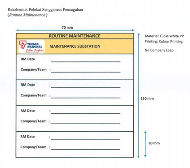 N/A TNB Routine Maintenance Sticker