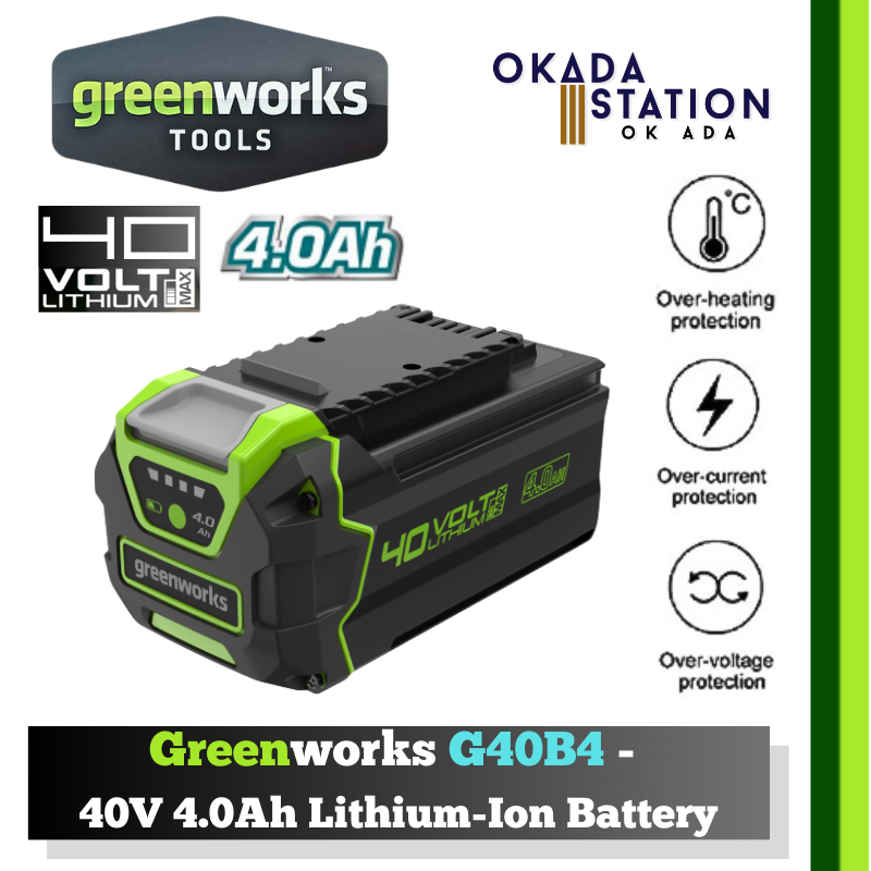 Greenworks 40V 4.0Ah Lithium-Ion Battery (G40B4) / Li-Ion Battery / Cordless Power Tool Battery / Battery / 40V