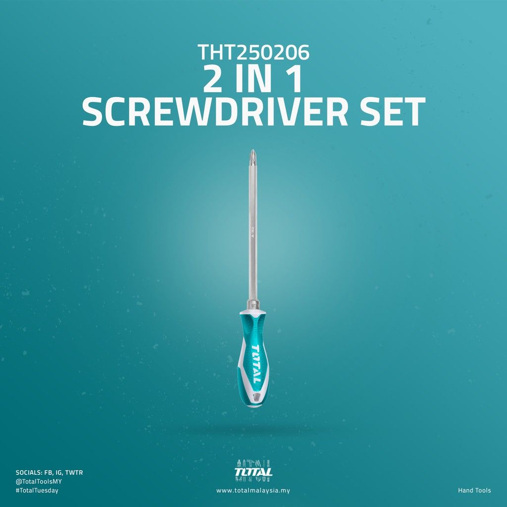 TOTAL 2 IN 1 SCREWDRIVER SET PHILLIPS AND SLOTTED PH2 + SL6 (160MM) THT250206