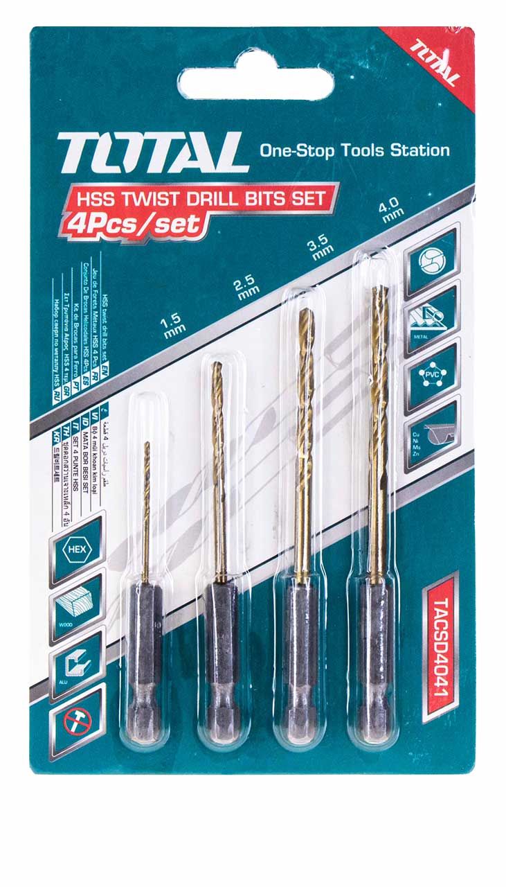 TOTAL 4 PCS HSS TWIST DRILL BITS SET - TACSD4041