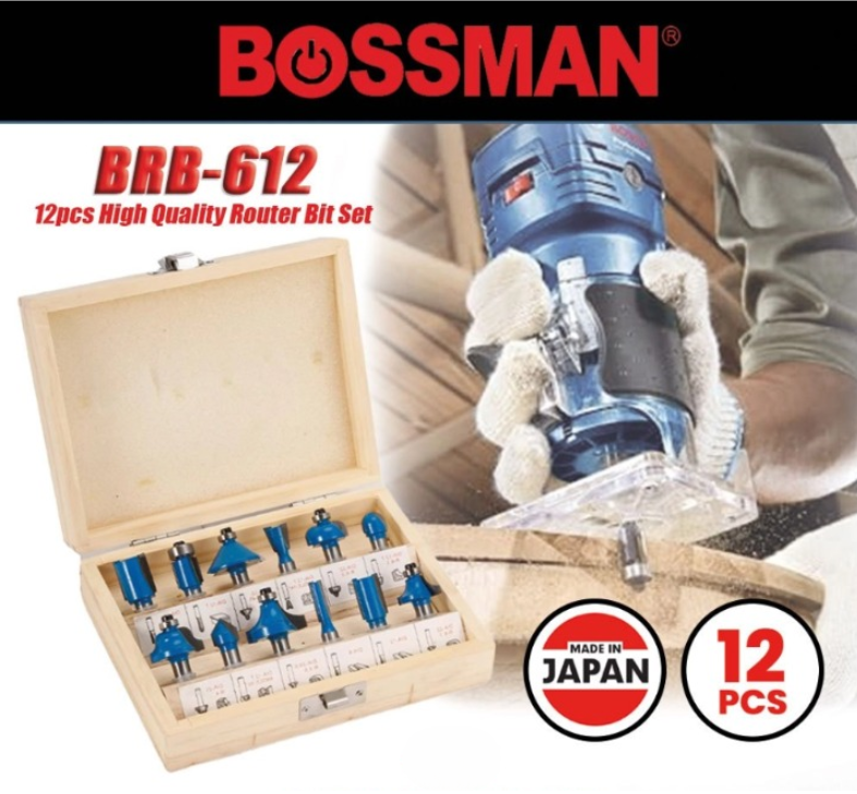 BOSSMAN BRB-612 12PCS HIGH QUALITY ROUTER BIT SET WOOD TRIMMER
