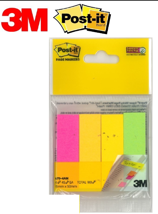 3M POST IT PAGE MARKERS 670-4AN 15X50MM ( 45'S X 4PADS )
