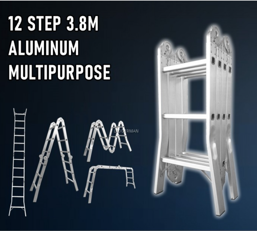 WB38 3.8M 12 STEP MULTIPURPOSE ALUMINIUM LADDER WIDER BASE