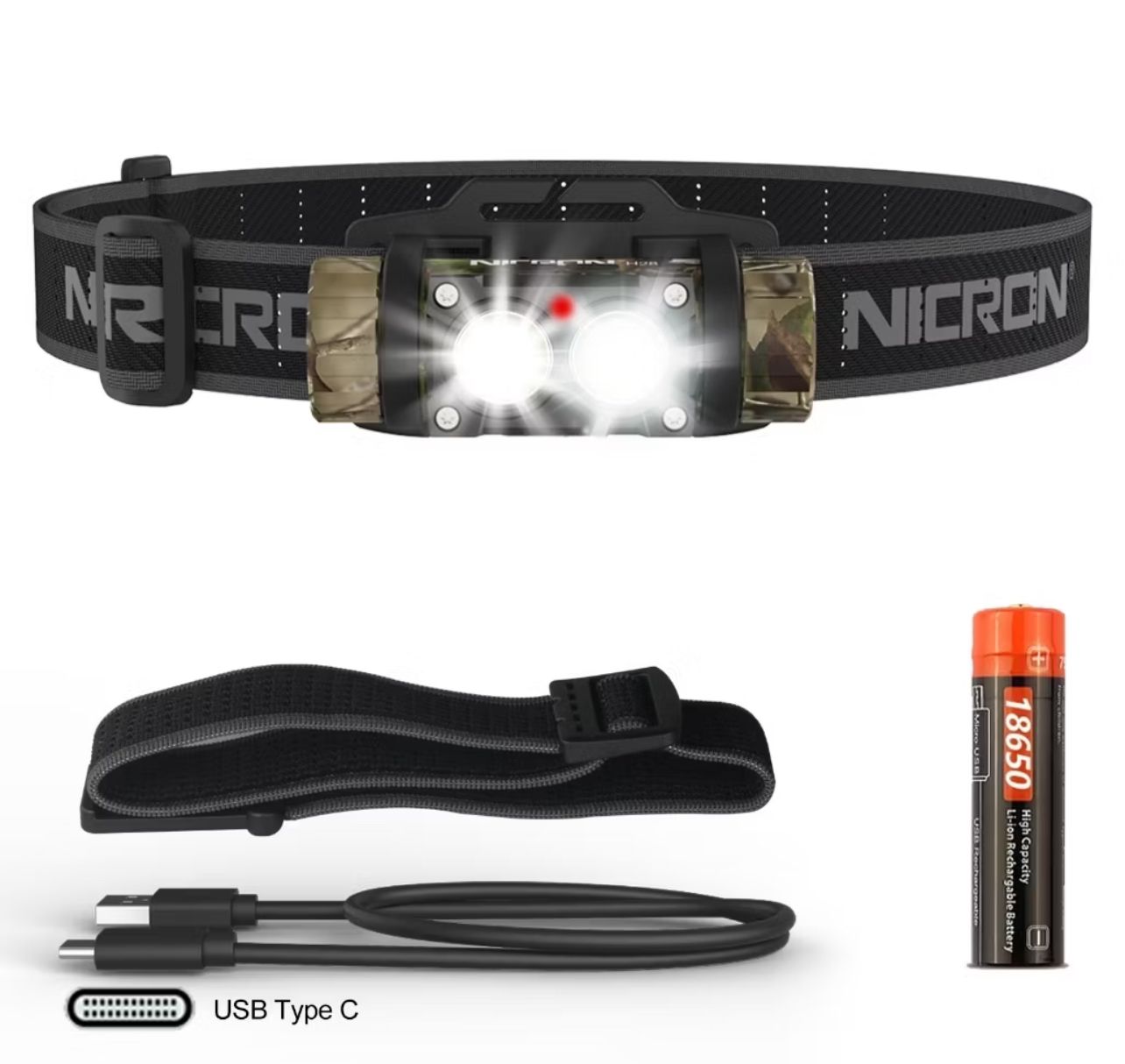 Nicron Headlamp H35plus Headlight 1600lumens High Brightness Double-Switch Control LED Headlamp Rechargeable Head Torch Light For Outdoor