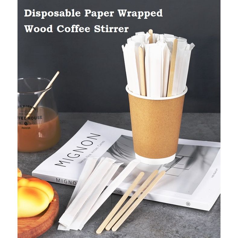 OEM Disposable Paper Wrapped Wood Coffee Stirrer