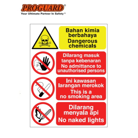 OEM Bahaya Dangerous Chemicals Multi Message Indoor Outdoor Safety Sign Sticker