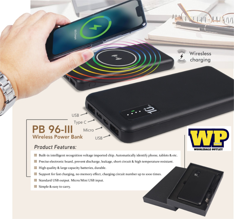 OK GIFT & SOUVENIRS: PB 96-III WIRELESS POWER BANK - WITHOUT & WITH LOGO PRINTING / WIRELESS POWER BANK / SMALL POWER BANK / HIGH SPEED / LED LIGHTING / 10000mAh