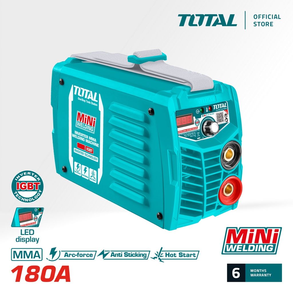 TOTAL INVERTER MMA WELDING MACHINE (180A/1.6-4.0MM) IGBT + LED DISPLAY + WIRE BRUSH + HELMET + SHOULDER STRAP TW218016