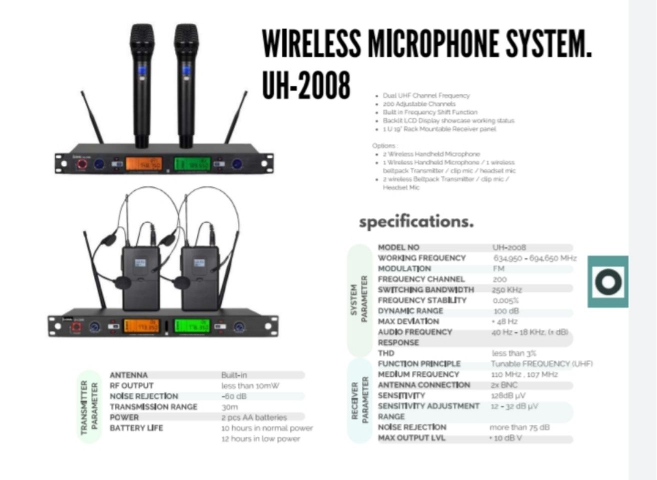 Wireless Microphone system uh-2008 Ocha Wireless Microphone system uh-2008