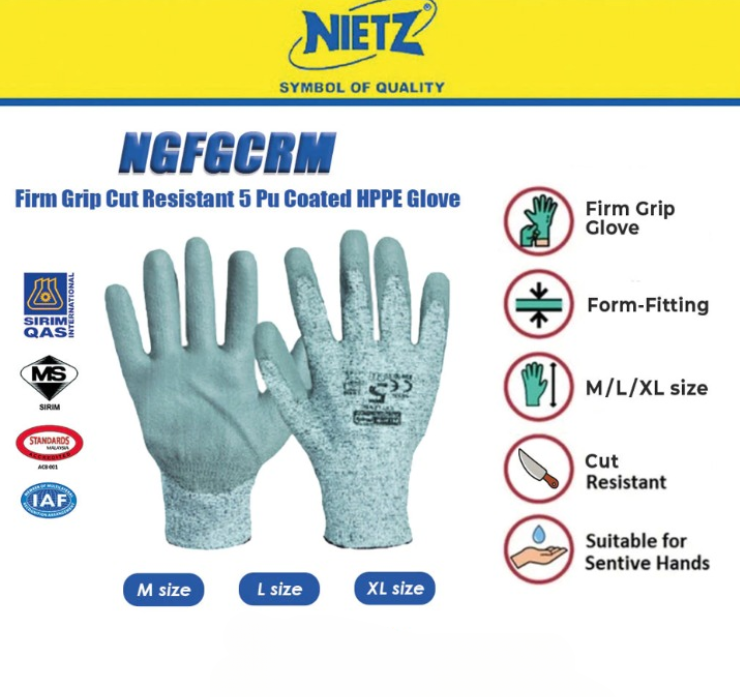 NIETZ NGFGCRM FIRM GRIP CUT RESISTANT COATED SAFETY GLOVE (PAIR)