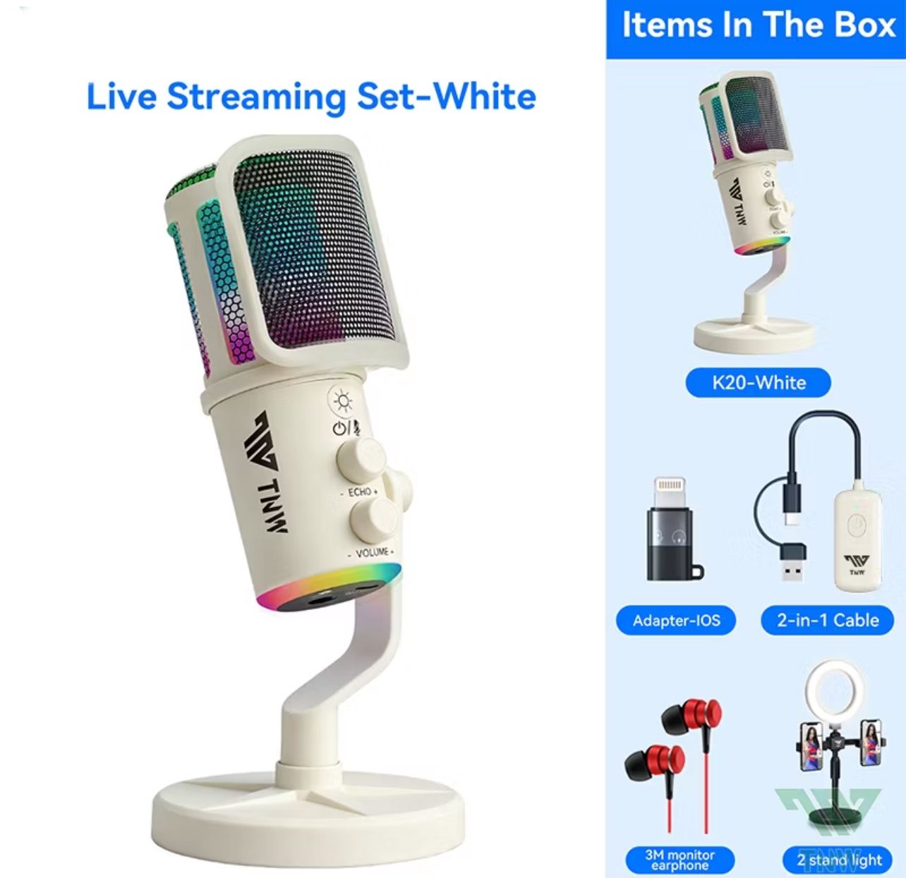 TNW K20 Wireless Condensor Microphone Live Gaming Microphone Noise Cancelling for PC Mobile Laptop